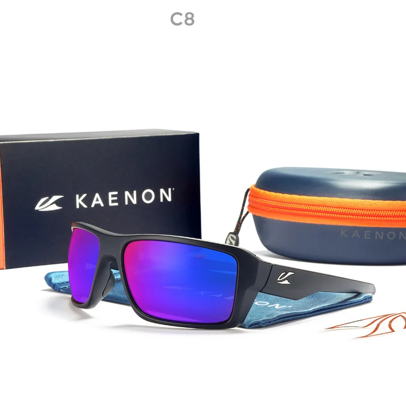 Kaenon-クラシックスクエア偏光サングラス、男性用カラフルサングラス