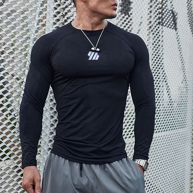 Men Long Sleeve Shirts Bodybuilding Slim Fit Muscle Shirt for Men