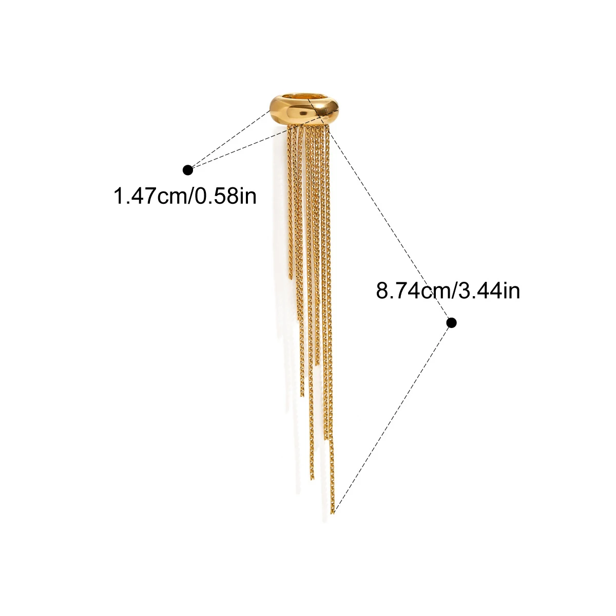Yori 1Pc Long Tassel Drop Dangle Ear Clip Women's Metal Charms Stainless Steel Jewelry Gold Color PVD Waterproof 6