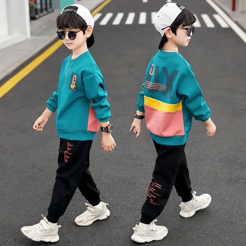Kids Clothing Set Kids Sports Suit Boys Clothing Set Children Sports Suit Kids Sweatshirt Set Boys Tracksuits Suit Boys Tracksuits autumn winter Boys Tracksuit velvet patchwork letters rainbow sweatshirt + Leggings Pants Suit Clothes children Set 12 14 Y