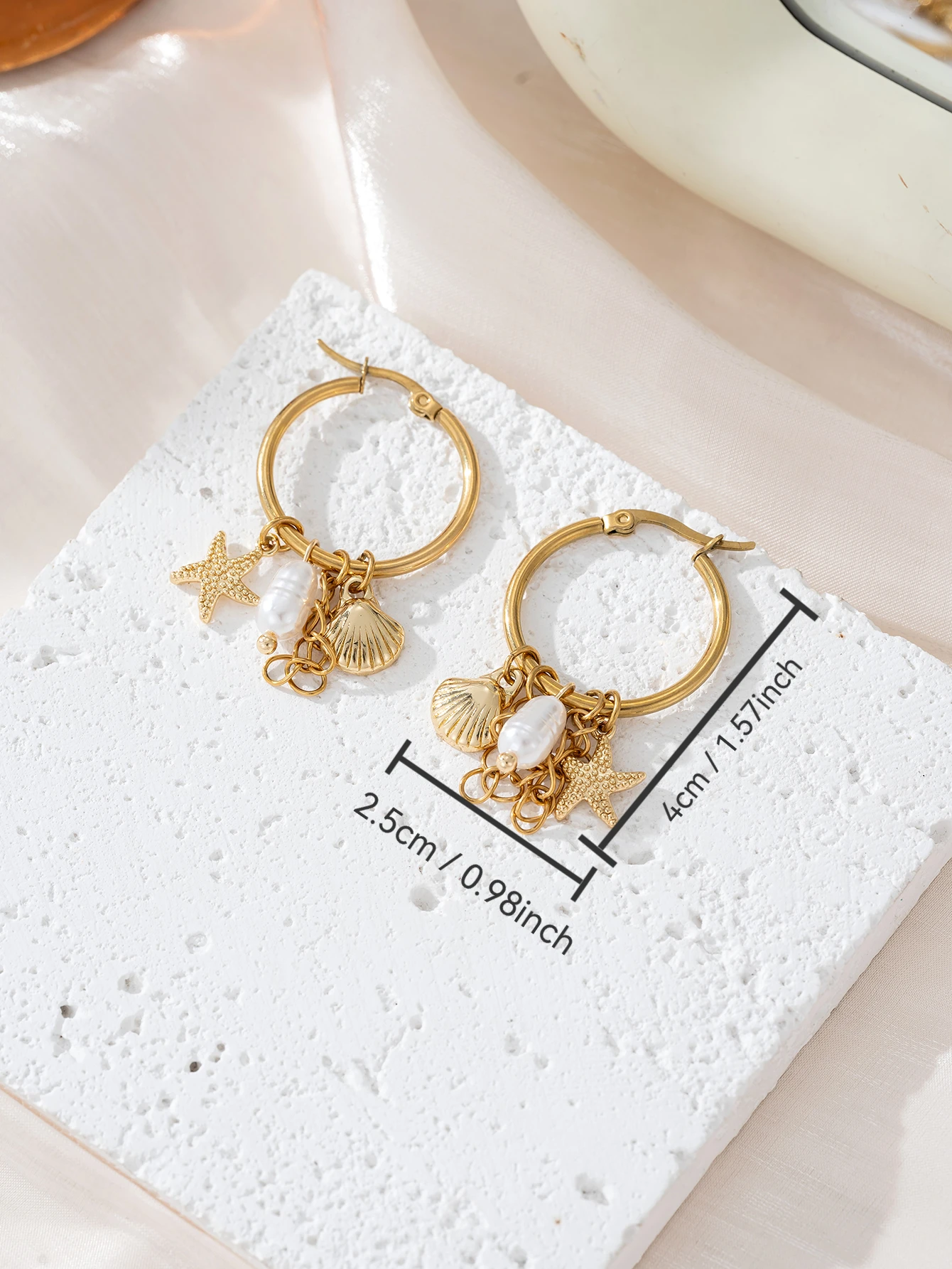 Shell Starfish Texture Charm Womens Earrings