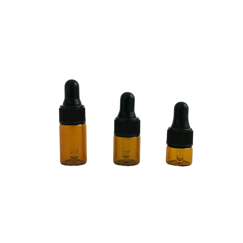 

500pcs Special Amber Glass Dropper Bottles 1/ 2/ 3 ml With Black Cap Essential Oil Perfume e liquid Sample Refillable Bottle