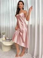 Chemise de nuit pour femmes, bretelles Spaghetti, col en V, élégante, luxe, confortable, respirante, vêtements de détente, loisirs quotidiens, Style classique 4