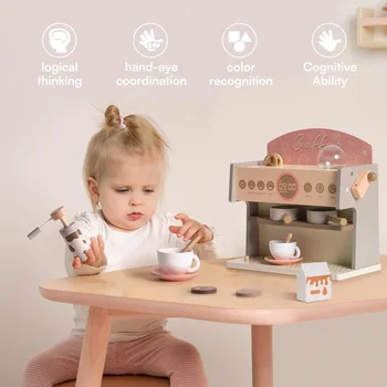 Robud Kids Coffee Maker with Grinder Wooden Toy Coffee Maker Espresso Machine Playset Play Kitchen Kitchen Sets for Girls Boys 2