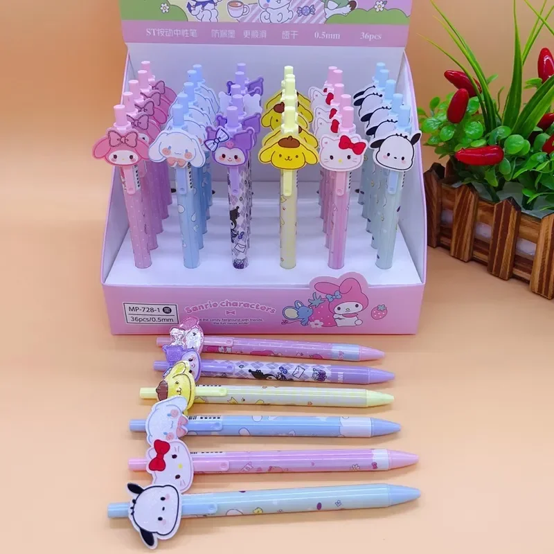 

New Sanrio 36pcs Gel Pen Cinnamoroll Hello Kitty Kuromi Melody Cartoon Student Write Pen Kawaii Stationery Cute Black 0.5 Boxed