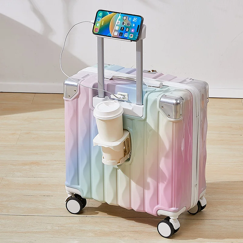 Valise cabine à code avec port usb et porte-gobelet intégrés_voghion.com