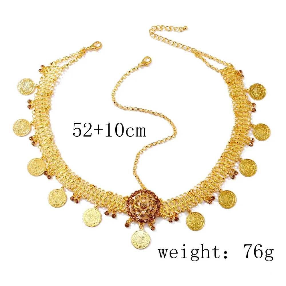 تاج جبين ذهبي بعملات متدلية – تصميم شرقي فاخر