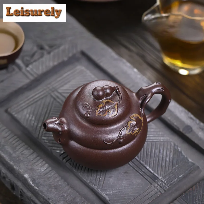 200ml Luxury Yixing Purple Clay Teapots Handmade Gourd Pot Raw Ore  Red Leather Dragon Mud Kettle With Filter Zisha Teaset Craft