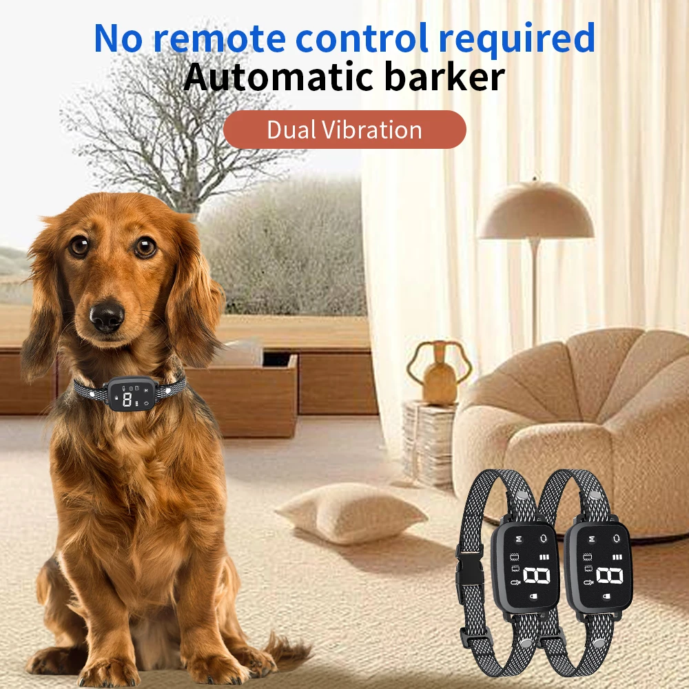 

Dual Vibration Dog Training Collar Waterproof Electric Anti Bark Dogs Collar No Remote Control Automatic Barker Alarm for Pet