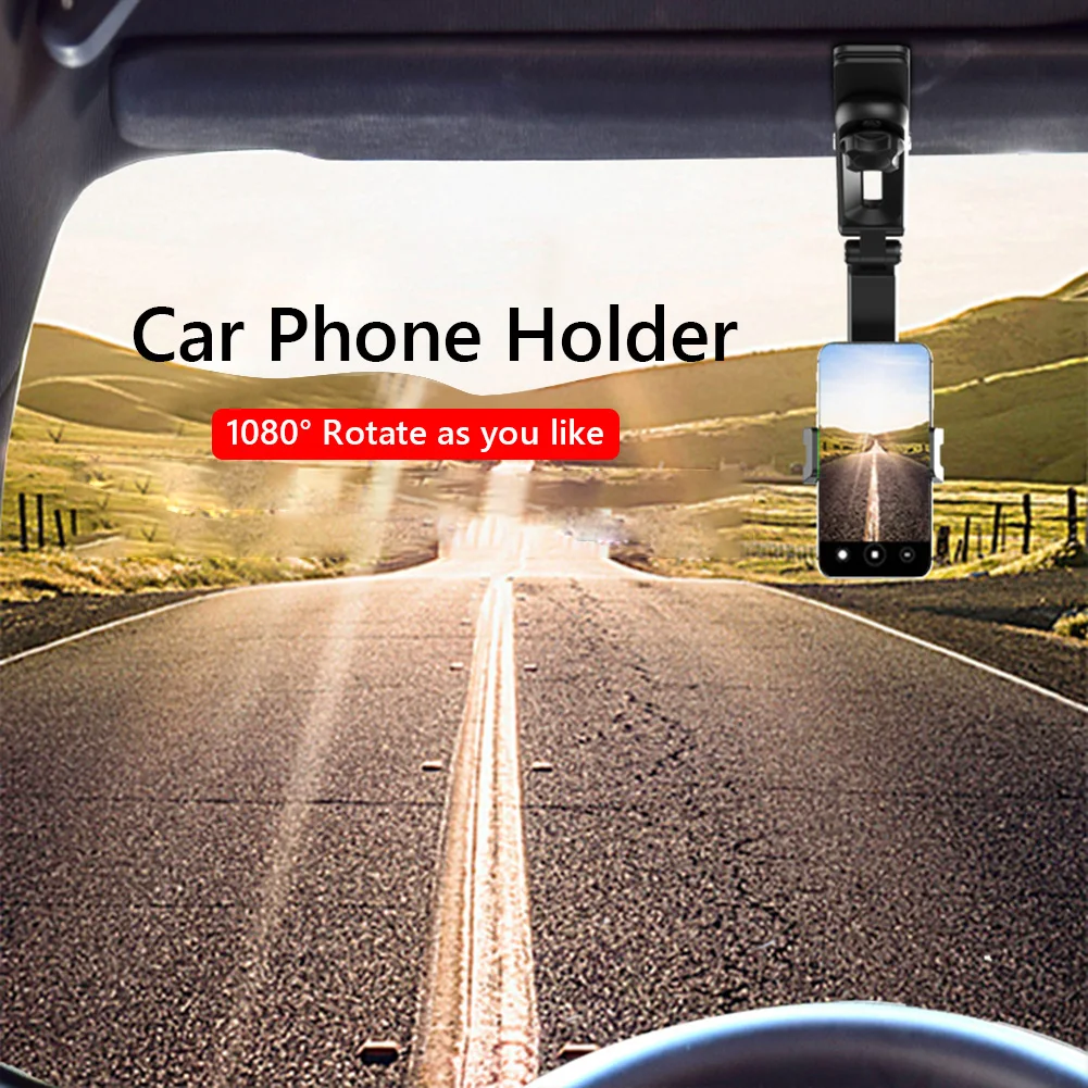 1080 Rotation Car Clip Sun Visor Cell Phone Holder Universal Phone Mount for iPhone XS GPS Rearview Mirror Stand Car Mobile Clip