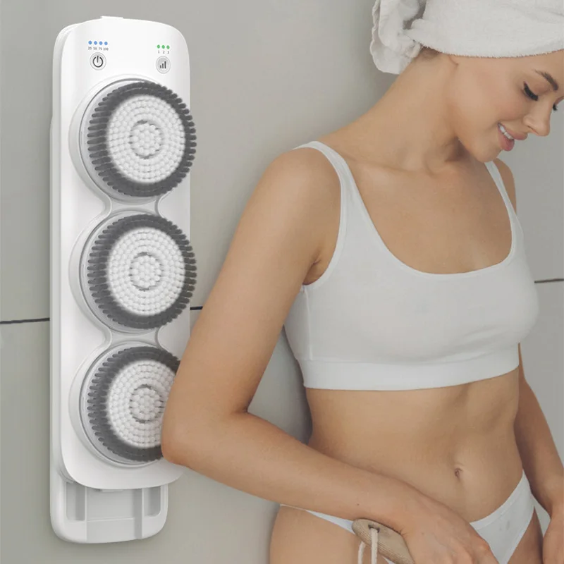 Electric Body Brush Back Scrubber, Wall-Mounted Body Brush with Soft Bristles, Rechargable Shower for Cleansing