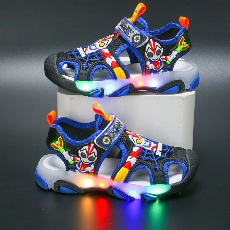 Kids Shoes Children Outdoor Sports LED Glow Sandals Shoes Boys Summer Cartoon Sneaker Baby Lighted Casual Beach Soft Sole