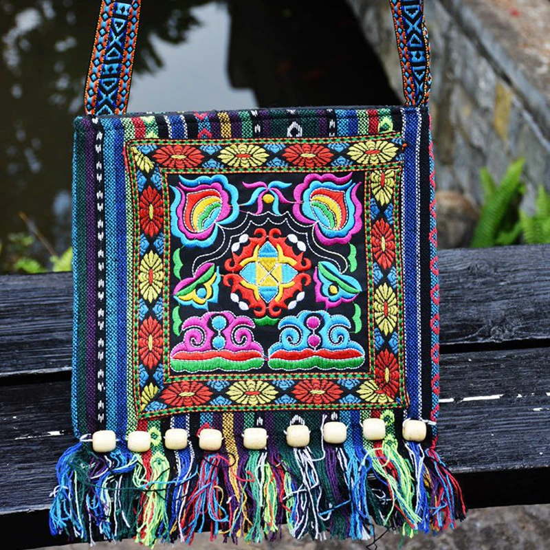 Hmong Vintage Ethnic Shoulder Bag Embroidery Boho Hippie