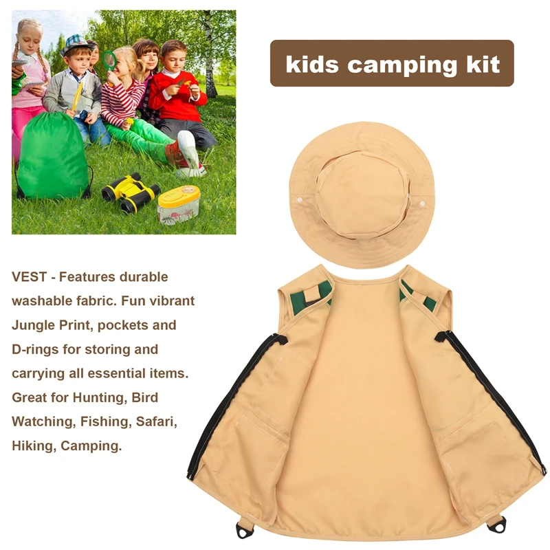 ABUM-Outdoor Adventure Kit,Young Kid's Khaki Cargo Vest And Hat Comfortable And Durable Explorer Costume Role Play Toy