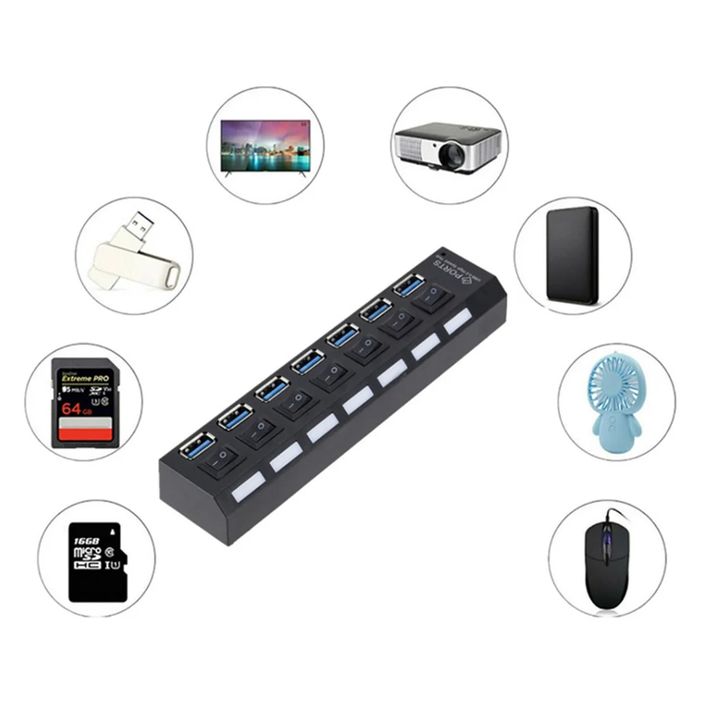 Usb Hub Splitter com Adaptador de Energia para pc Várias Portas Multi Divisor Acessórios para Computador Portas Portas - Imagem 4
