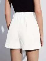 White Women's Oversized Woven Solid Color Casual Shorts Comfortable Loose Fit High Waist Knee-Length Summer Fashion White - Image 2