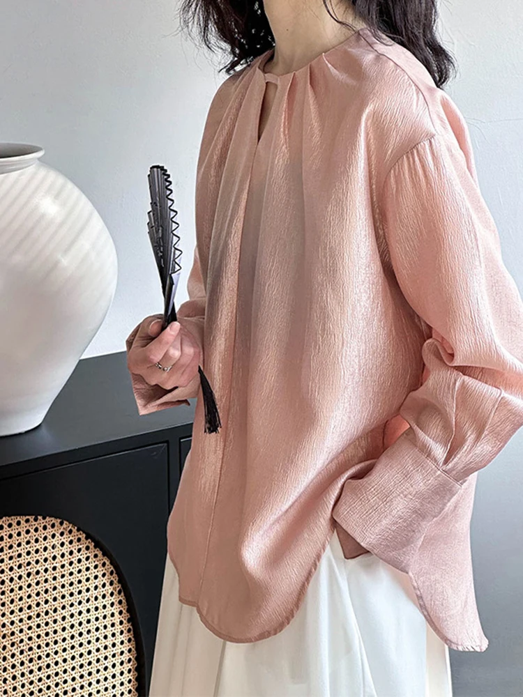 [LANMREM] French Style Pullover Shirts For Women Long Sleeve Office Lady Loose Blouses Fashion Tops 2024 Summer New 26D8936