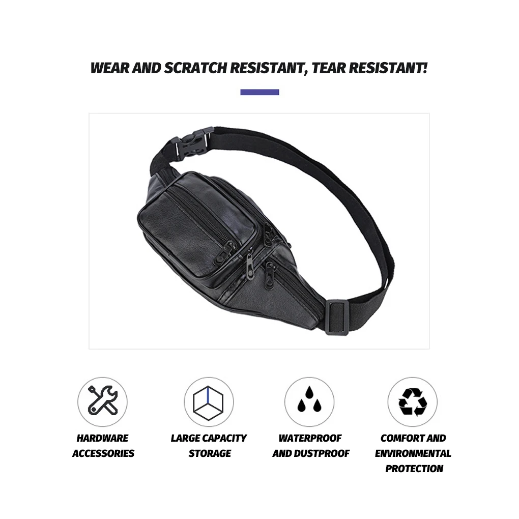 Leather Waist Packs For Men Fanny Pack Belt Bag Phone Pouch Mini Travel Chest Bag Male Crossbody Bag Leather Pouch Zipper