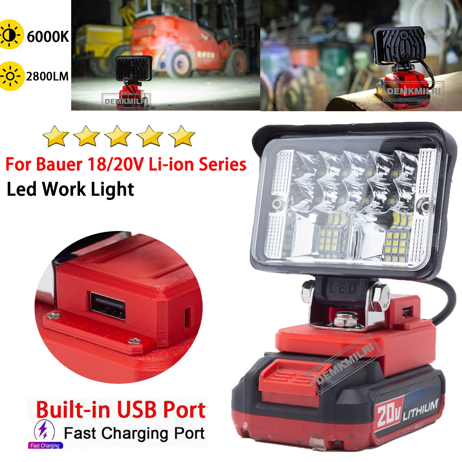 

For Bauer 18V/20V Li-Ion Battery-(2800LM) New Cordless LED Work Light Familiale Camping OutdoorTravel Light Fast CHARGE USB