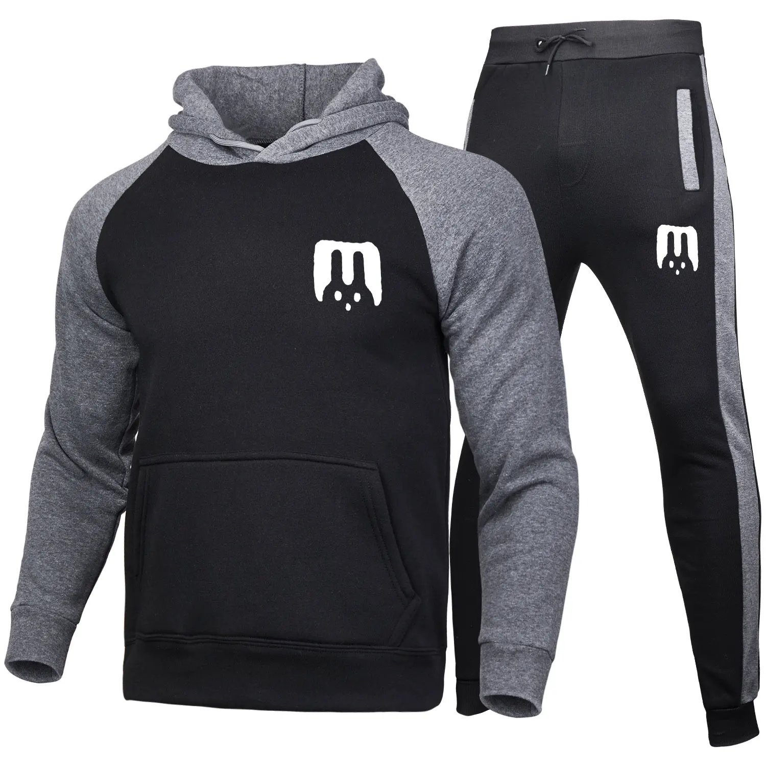 Popular Running Raglan Sleeve Hooded Sweater Set Autumn/Winter Warm Fashion Casual Set Sweatshirt Set