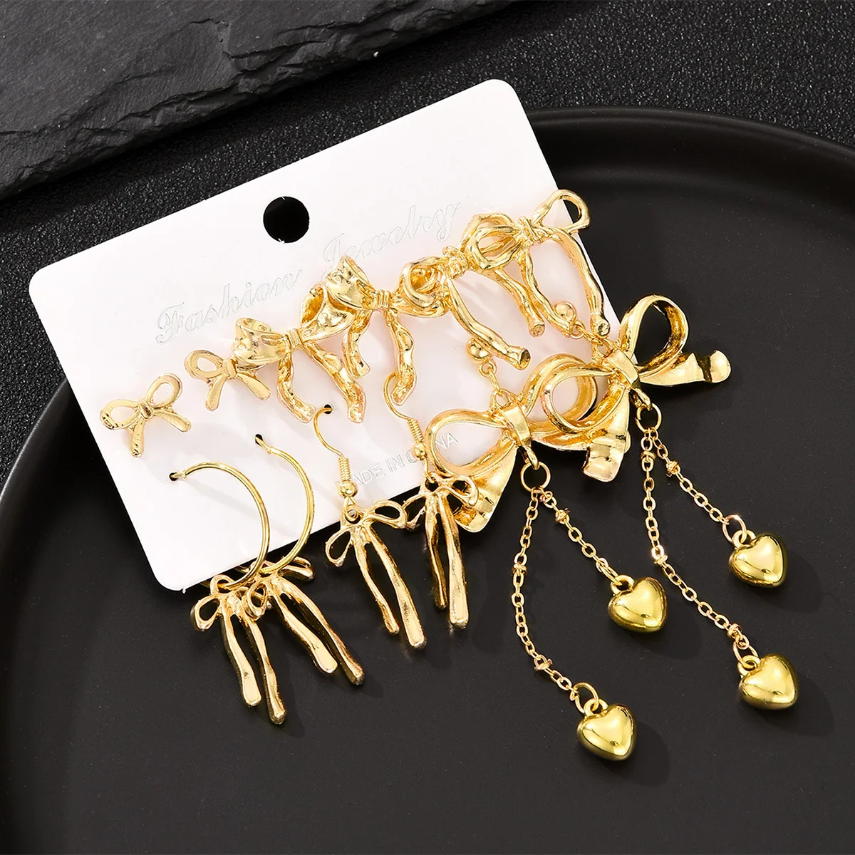 2/12 Pcs Bowknot Gold Color Earrings Set for Women Sweet Elegant Bow Long Tassel Drop Earring Trendy Party Jewelry Gift 2025 New