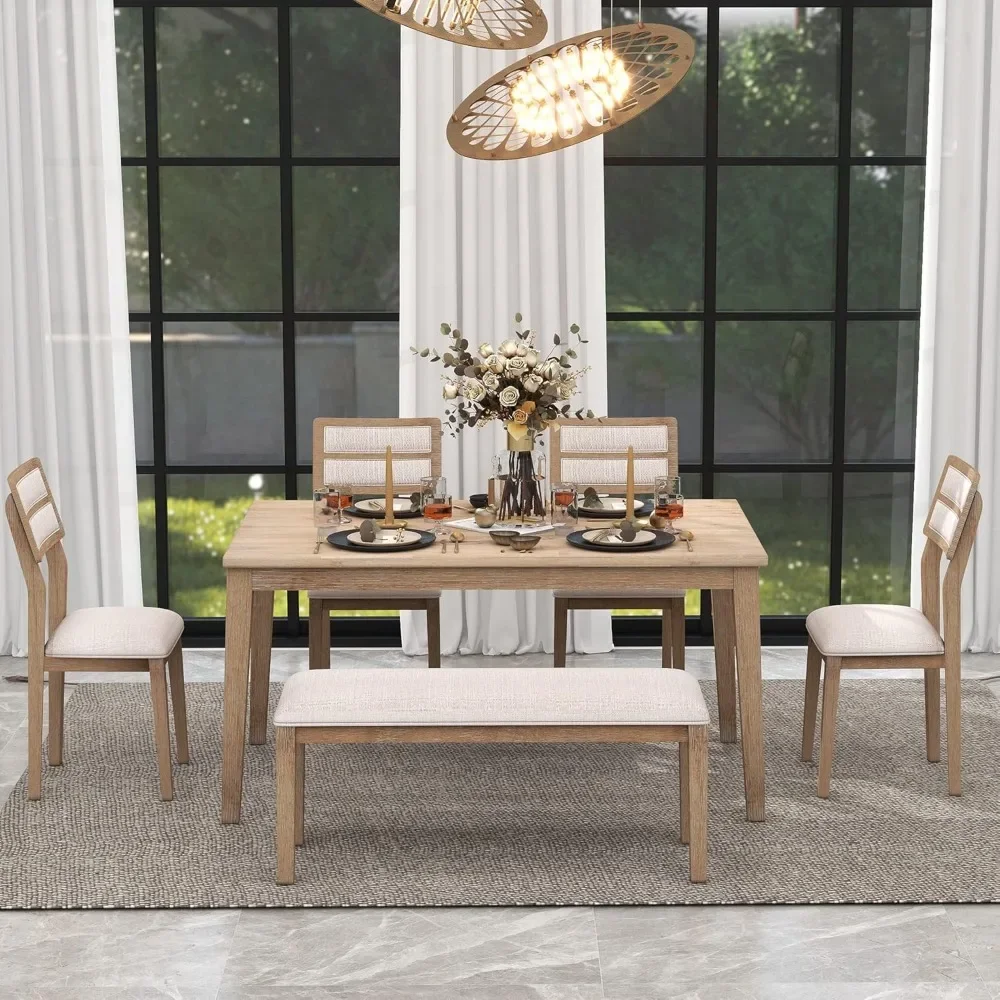 Kitchen Dining Table Set for 6, Classic and Traditional Style 6 - Piece Dining Set, Includes Dining Table, 4 Upholstered Chairs 2
