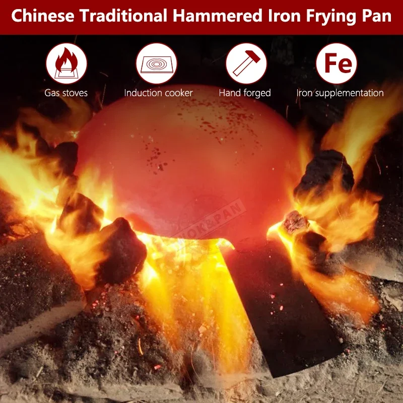 Cast Iron Frying Pan Hand hammering Uncoated Skillet Fried Egg Steak Kitchen Pan for Gas Stove Induction Cooker 30cm 2