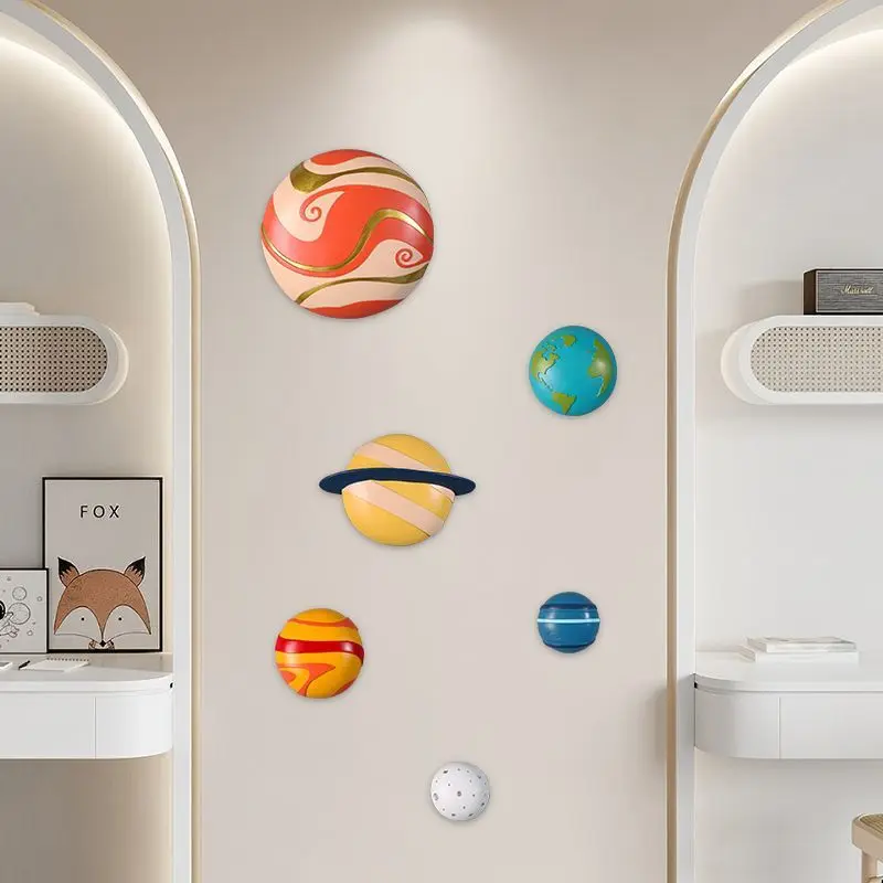 Nordic Colorful Space Planet Resin Wall Decoration Items Kindergarten Children's Room Wall Accessories Cafe Office Sticker