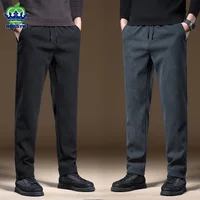 OUSSYU Brand Clothing Autumn Winter Corduroy Casual Pants Men Pocket Zipper Elastic Waist Thick Outdoors Jogging Trousers Male
