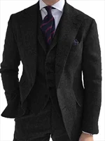 "Custom 3-Piece Men's Suit | Green Wool Tweed Herringbone | Retro Business Wedding Tuxedo | Blazer, Pants & Vest Set | Tailored