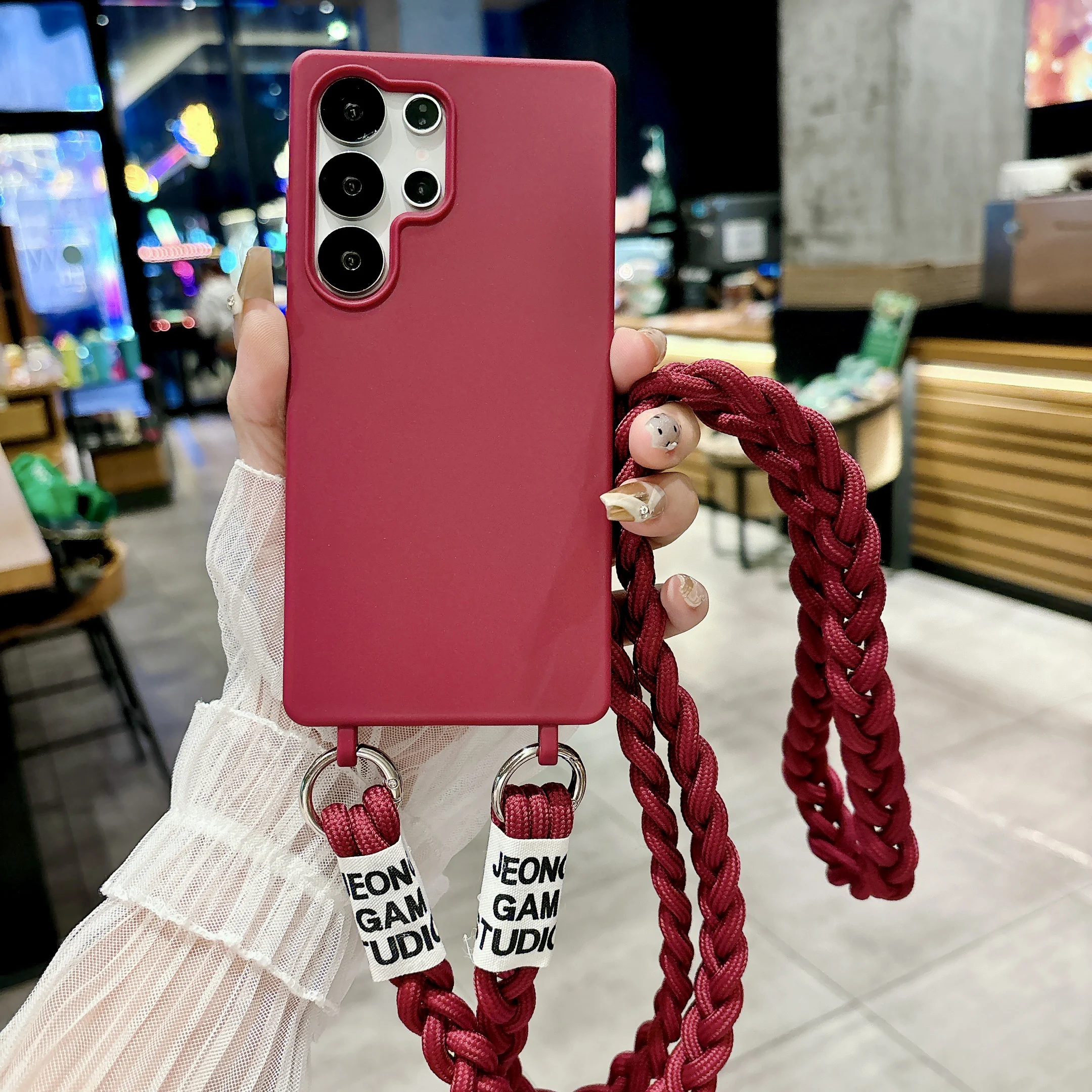 Braided Crossbody Strap Lanyard Silicone Phone Case - Candy Color Soft Cover