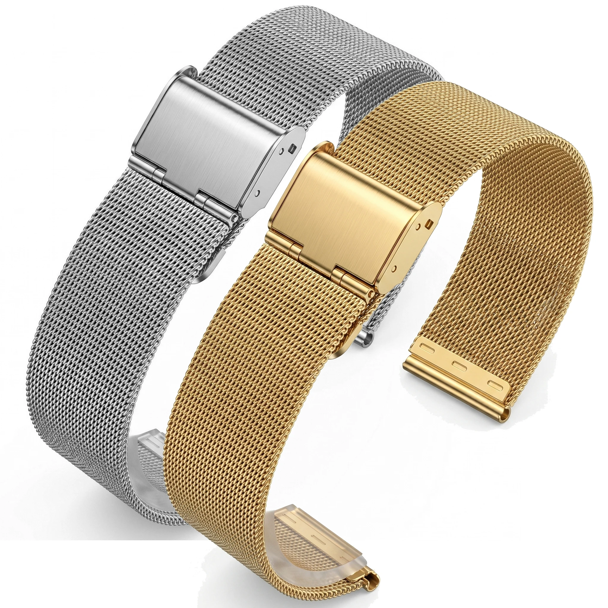 Sleek Stainless Steel Milanese Loop Watch Band Bracelet - Versatile Double Clasp Strap