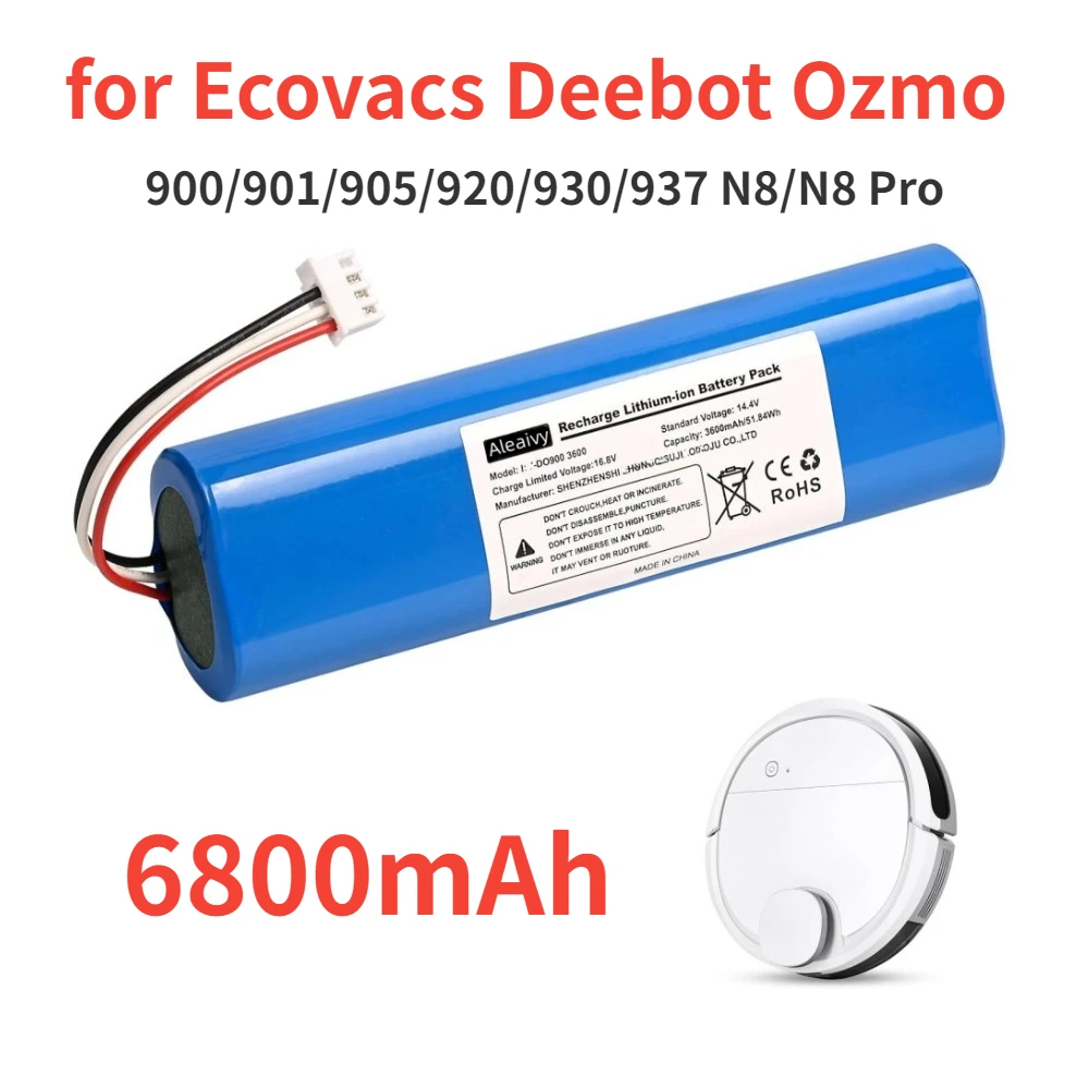 6800mAh Replacement Battery for Ecovacs Deebot Ozmo 900,901,905,920,930,937,N8,N8 Pro Li-ION 14.4V Robot Vacuum Cleaner Battery 2