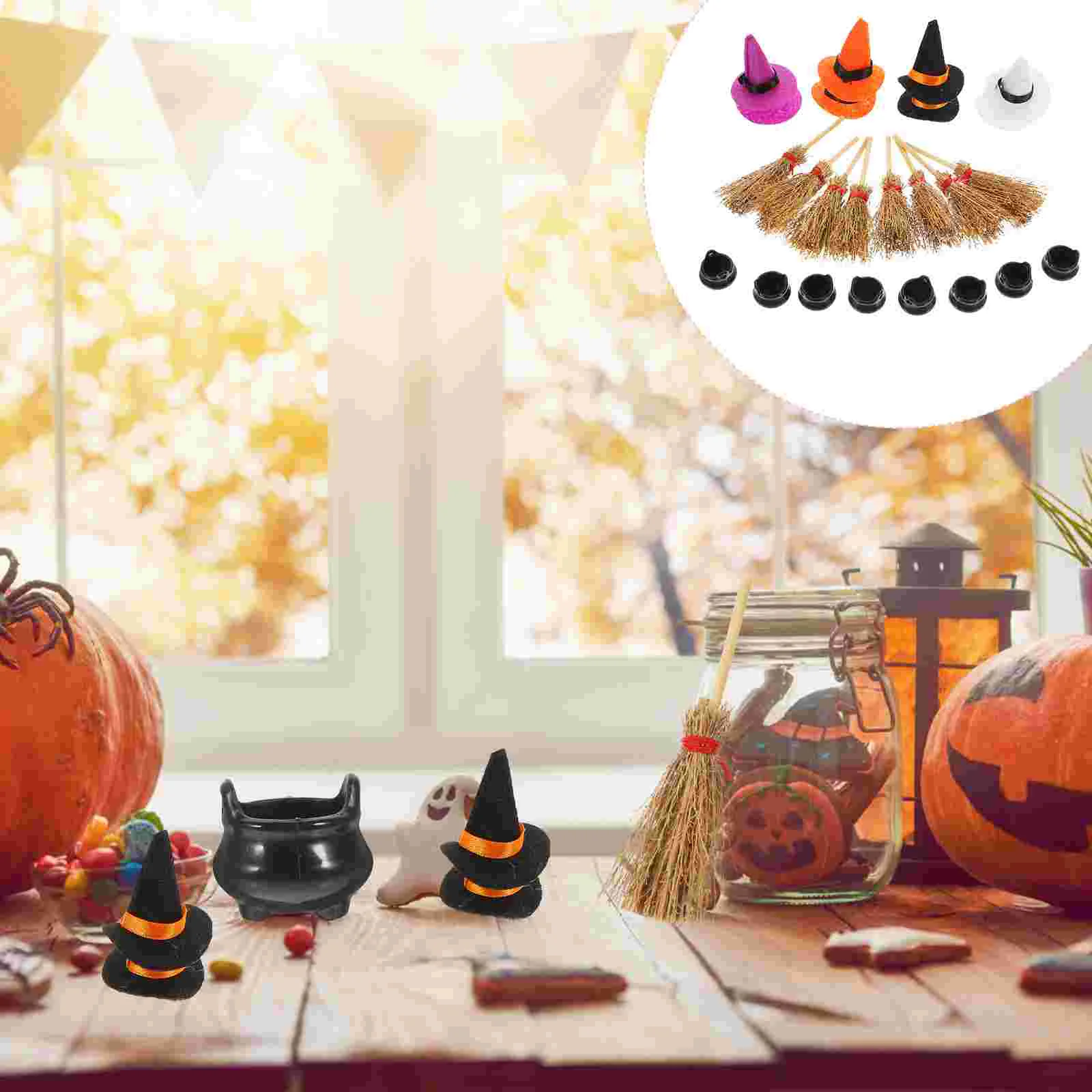

Halloween Mini Felt Witch Hats sets Wine Bottle Witch Hats Decor DIY Craft for Halloween Party Home Bar Decoration Supplies