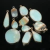 Trendy Natural Amazonite Gold-Plated Edge Charms Pendant Water Drop Oval Round Pendant for Jewelry Making DIY Necklace Bracelets 2