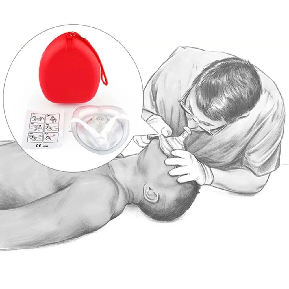 Reuseable CPR Breathing Mask Breathing Mask One-way Valve Tools Artificial Respiration Professional Red Cpr Rescue