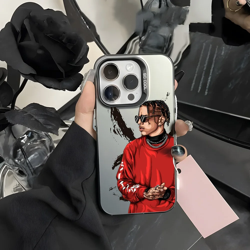 Rapper C-Chris Brown Zeichnung Handyhülle für iPhone 16 15 14 13 12 11 Pro Max Schwarz Lila Matt Laser Metallic Aurora Funda – Detail 8