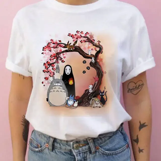 Summer men and women short-sleeved Studio Ghibli Totoro T-shirt Harajuku Kawaii Totoro Ghibli comfortable casual T-shirt 5