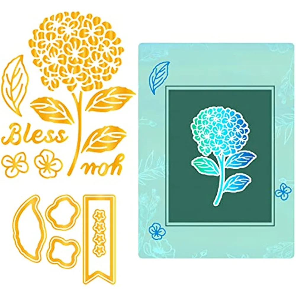 

11Pcs Hydrangea Flower Hot Foil Plate for DIY Foil Paper Plants Leaves and Bless You Words Foil Embossing for Scrapbooking Decor