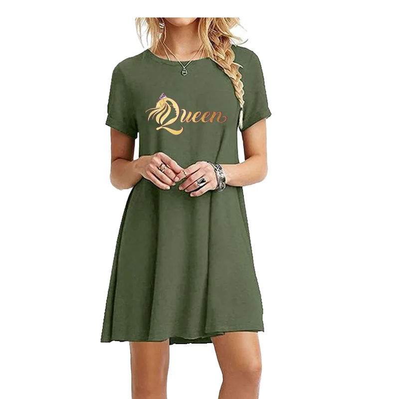 

Summer Ladies Dresses Queen Printed Female Beach Dress Loose T-shirt Casual Short Sleeved Long Pullover Top Women Clothing