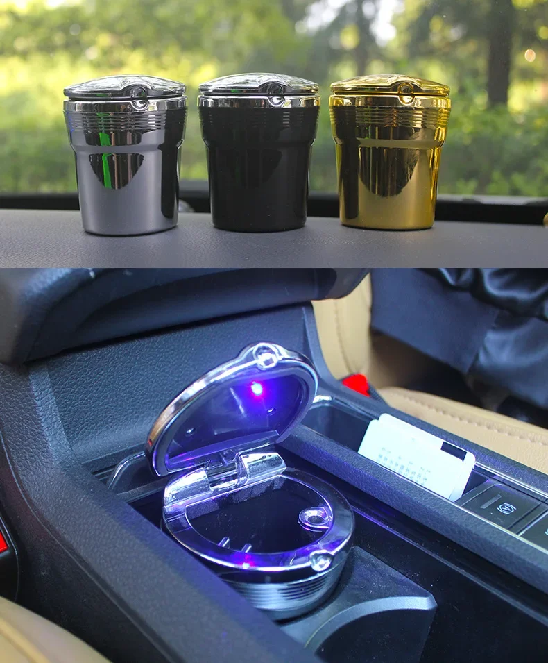 Car Ashtray Garbag Can With Led Light With Cover Creative Personality Covered Inside The multi-function Supplie car ashtray,portable ashtray