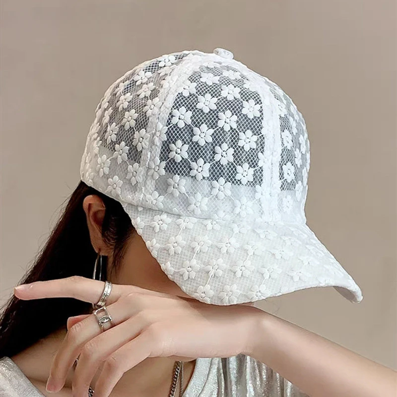 Summer Lace Hat Cotton Thin Baseball Cap for Women Breathable Mesh