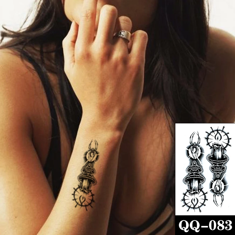 

Waterproof Temporary Tattoo Sticker Black Spider Candle Cross Moon Deign Fake Tattoos Flash Tatoos Arm Body Art for Women Men