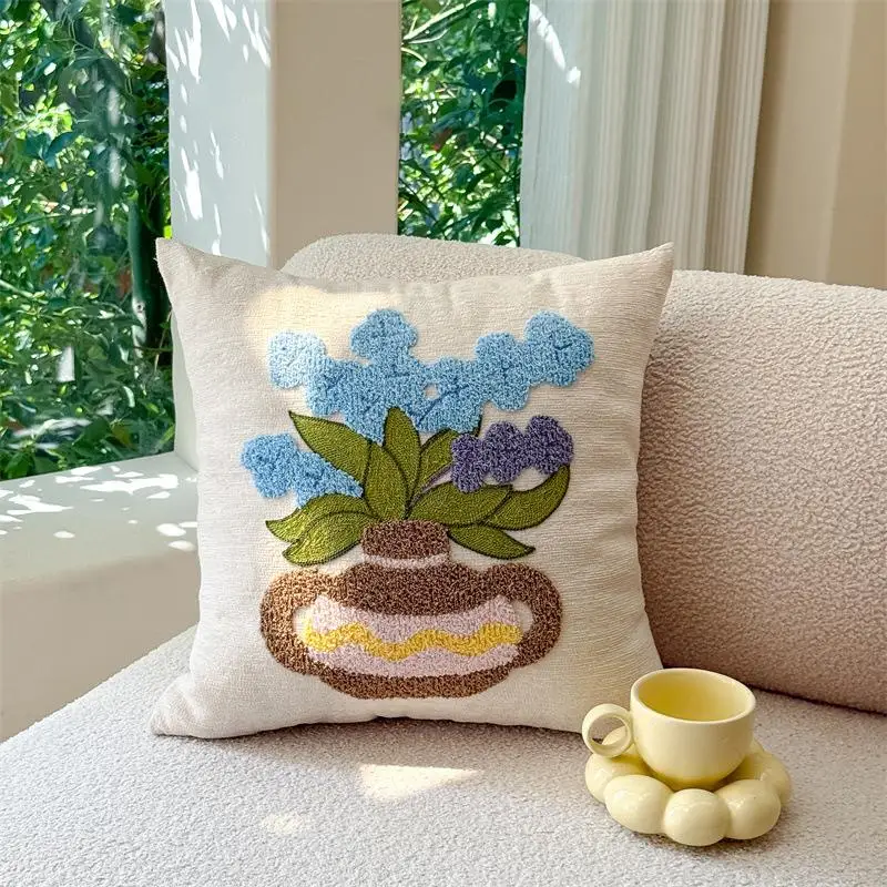 Einfache Blumen-Chenille-Handtuch-Stickerei Sofa-Kissenbezug Cojines Polyester Deko Heimkissen-Überzug Kopfteil-Kissenbezüge – Detail 11