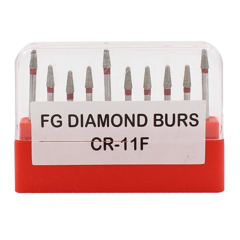 10 pçs/caixa burs de diamante dental fg para alta velocidade handpiece cerâmica composto polimento dia.1.6mm dentista laboratório materiais