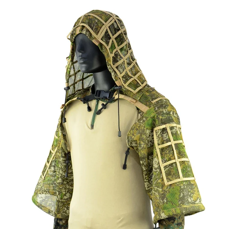 Équipement Ghillie châle mesh sniper tactique 3D - tenue camouflage tir chasse pêche plein air