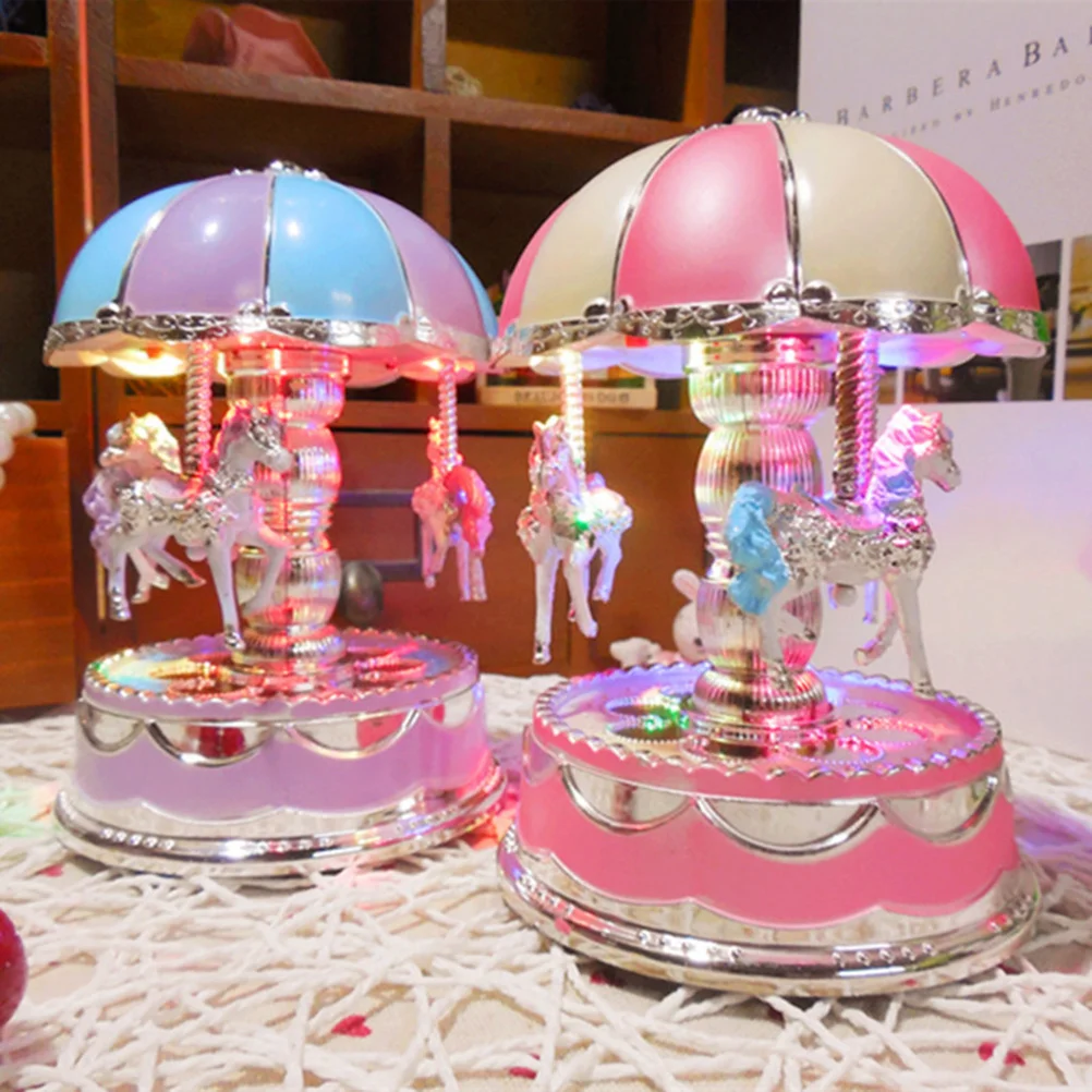 3D Rotatable Carousel Music Box With Led Light Rotate Romantic Musical Box Lumilous Castle Home Decor Gift For Her