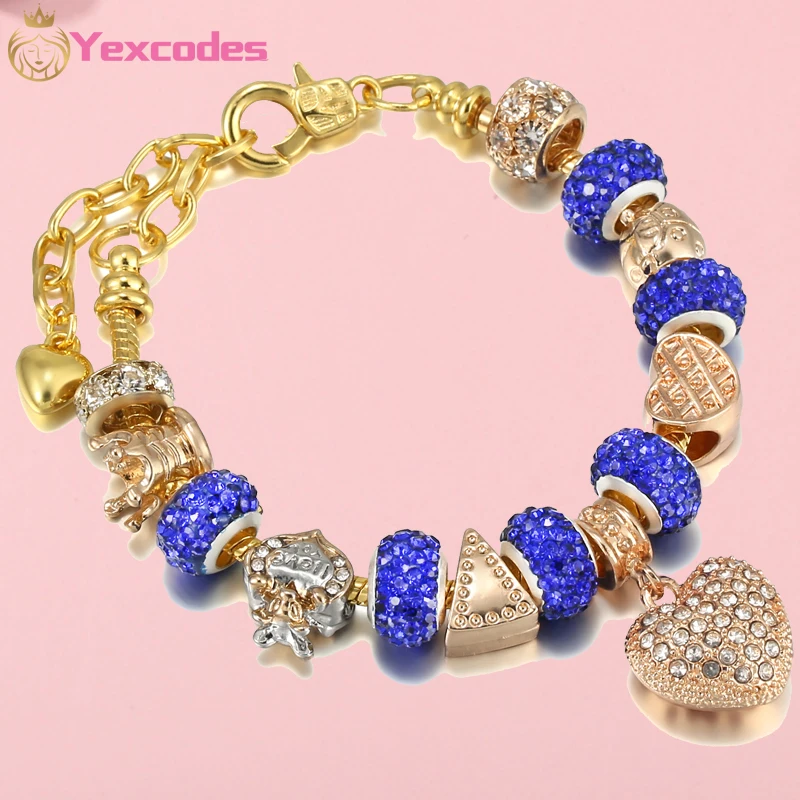 

Yexcodes European Charm Gold Charm Bracelet for Women DIY Love Crystal Beaded Gold Color Bracelet Women Bracelet Bangles Gifts