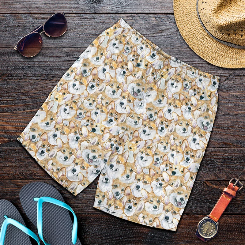 Funny Anime Corgi Graphic Beach Shorts For Men 3D Print Dogs Board Shorts Sports Gym Swim Trunks Swimsuit Homme Cool Ice Shorts 5