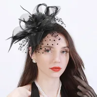New Women Mesh Flower Fascinator Hat Wedding Party Feather Floral Mesh Veil Headband Ladies Cocktail Tea Party Hair Accessories 1
